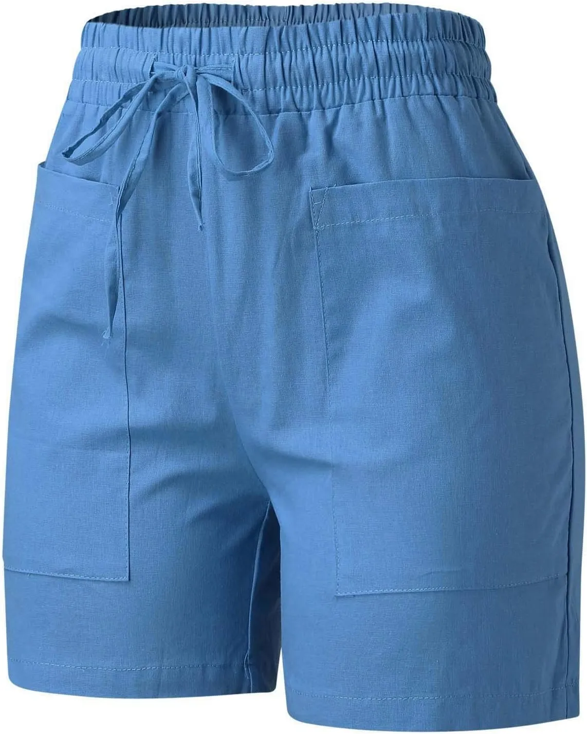 Elastic Waist Casual Shorts for Women Comfy High Waisted Drawstring Summer Solid Color Beach Shorts with Pockets