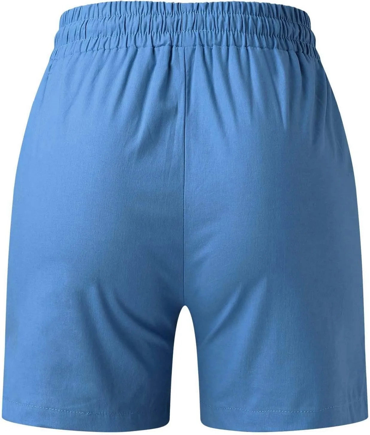 Elastic Waist Casual Shorts for Women Comfy High Waisted Drawstring Summer Solid Color Beach Shorts with Pockets