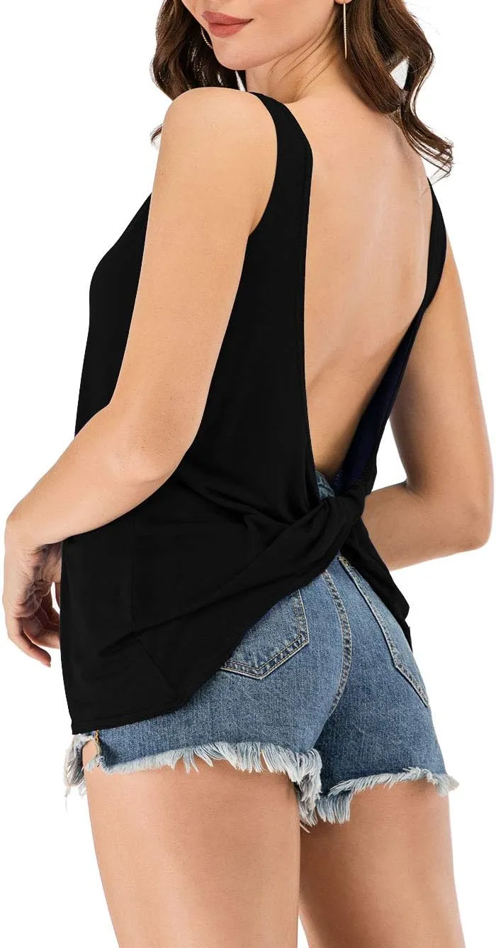 Famulily Women's Sexy Sleeveless Open Back Shirt Knotted Tank Top