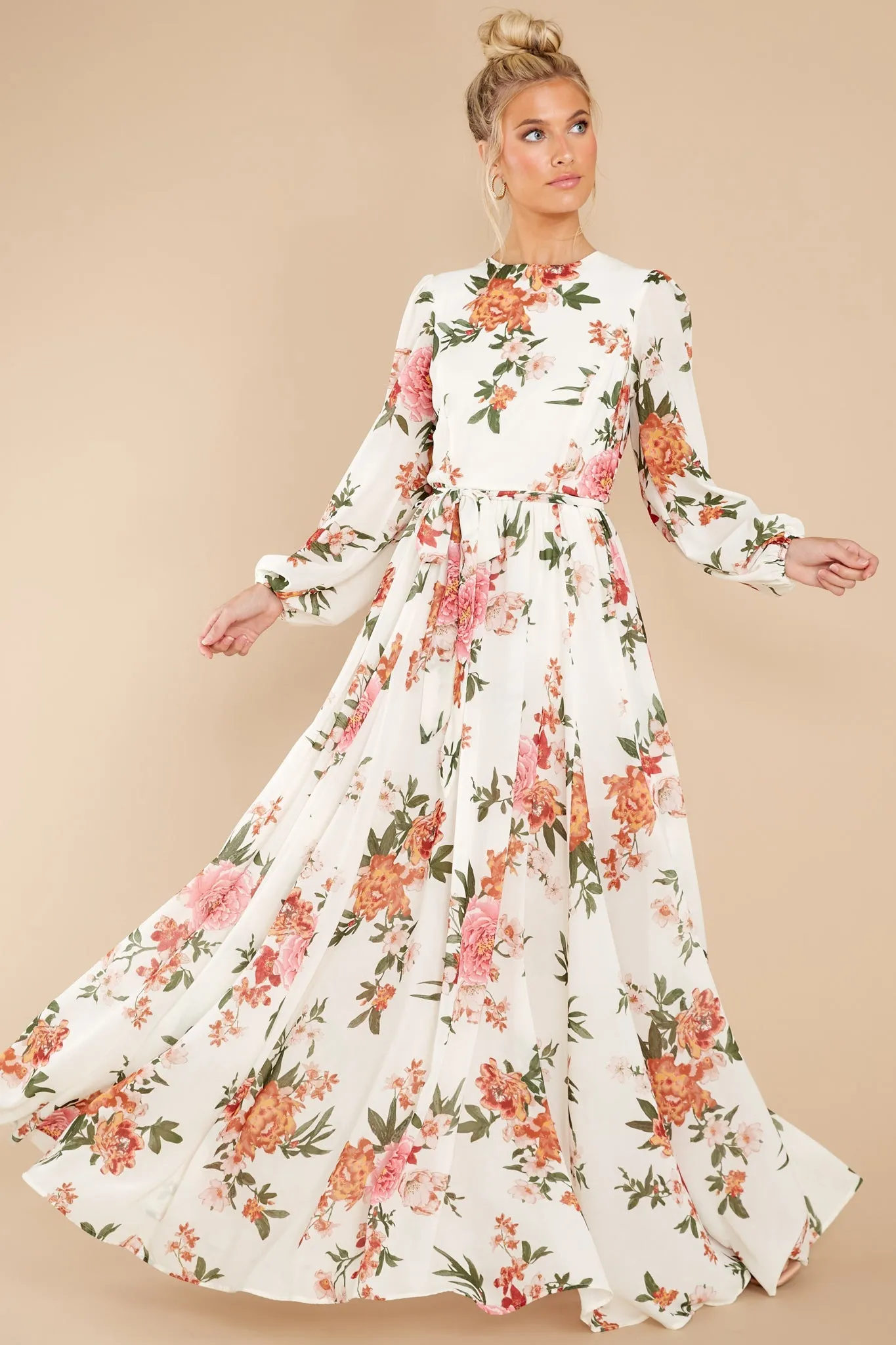 Flowers That Be Cream Floral Print Maxi Dress