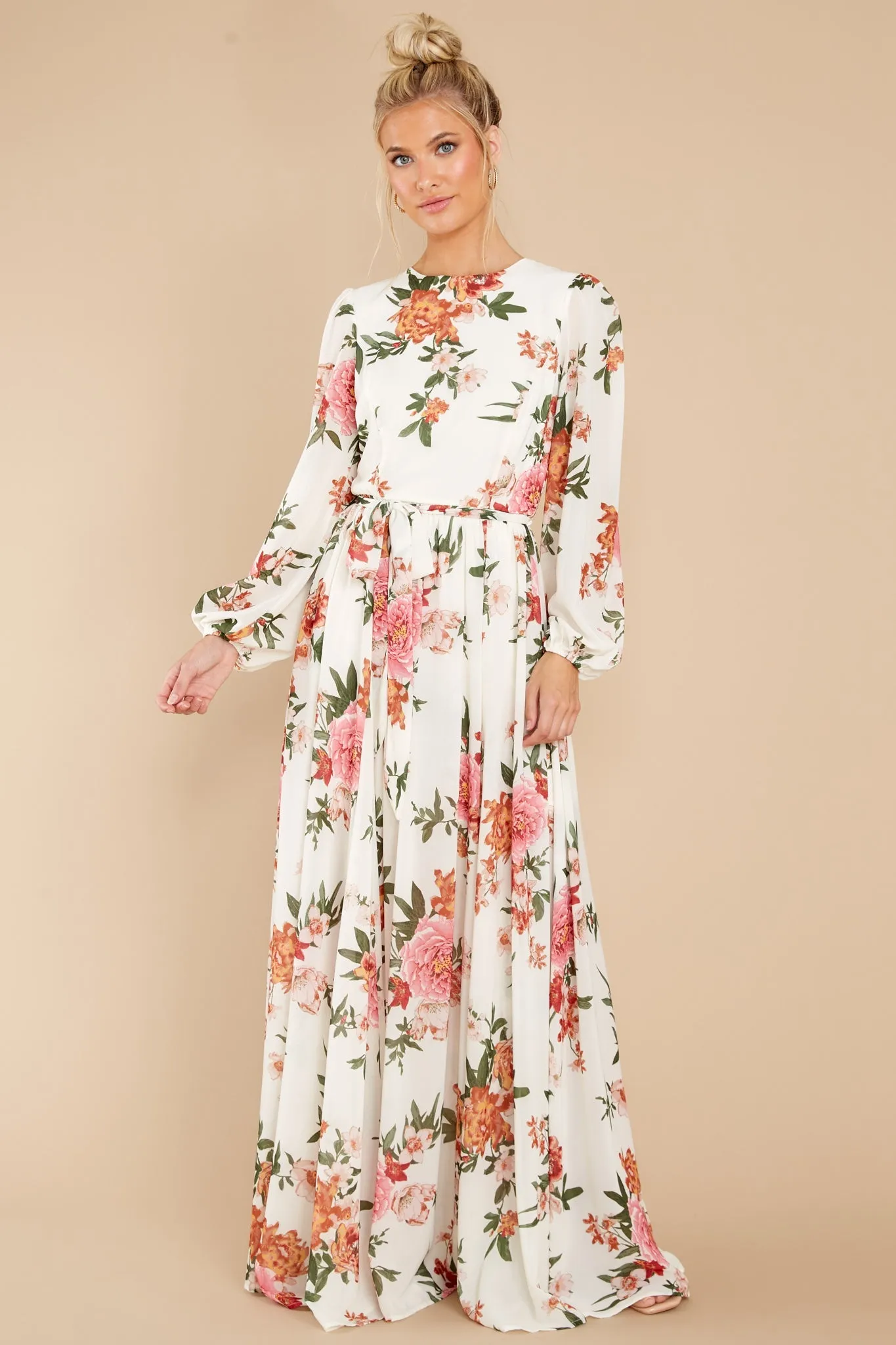 Flowers That Be Cream Floral Print Maxi Dress