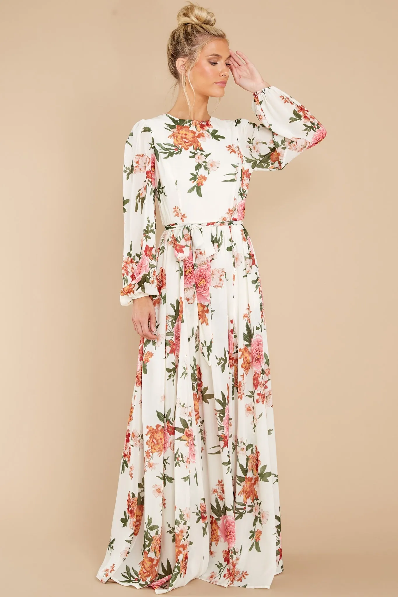 Flowers That Be Cream Floral Print Maxi Dress