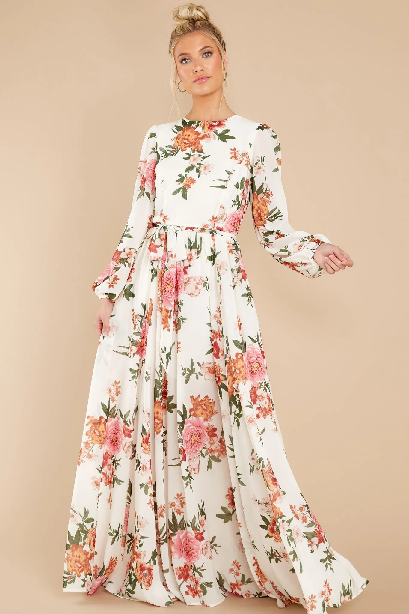 Flowers That Be Cream Floral Print Maxi Dress