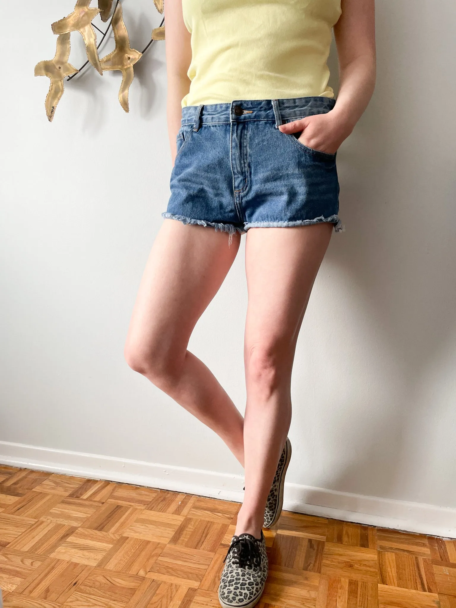 Forever 21 High Rise Cheeky 100% Cotton Cutoff Denim Shorts - Size 31