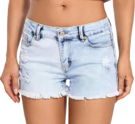 Foucome Women's Denim Shorts Summer Casual Low Waisted Frayed Raw Hem Ripped Denim Jean Shorts