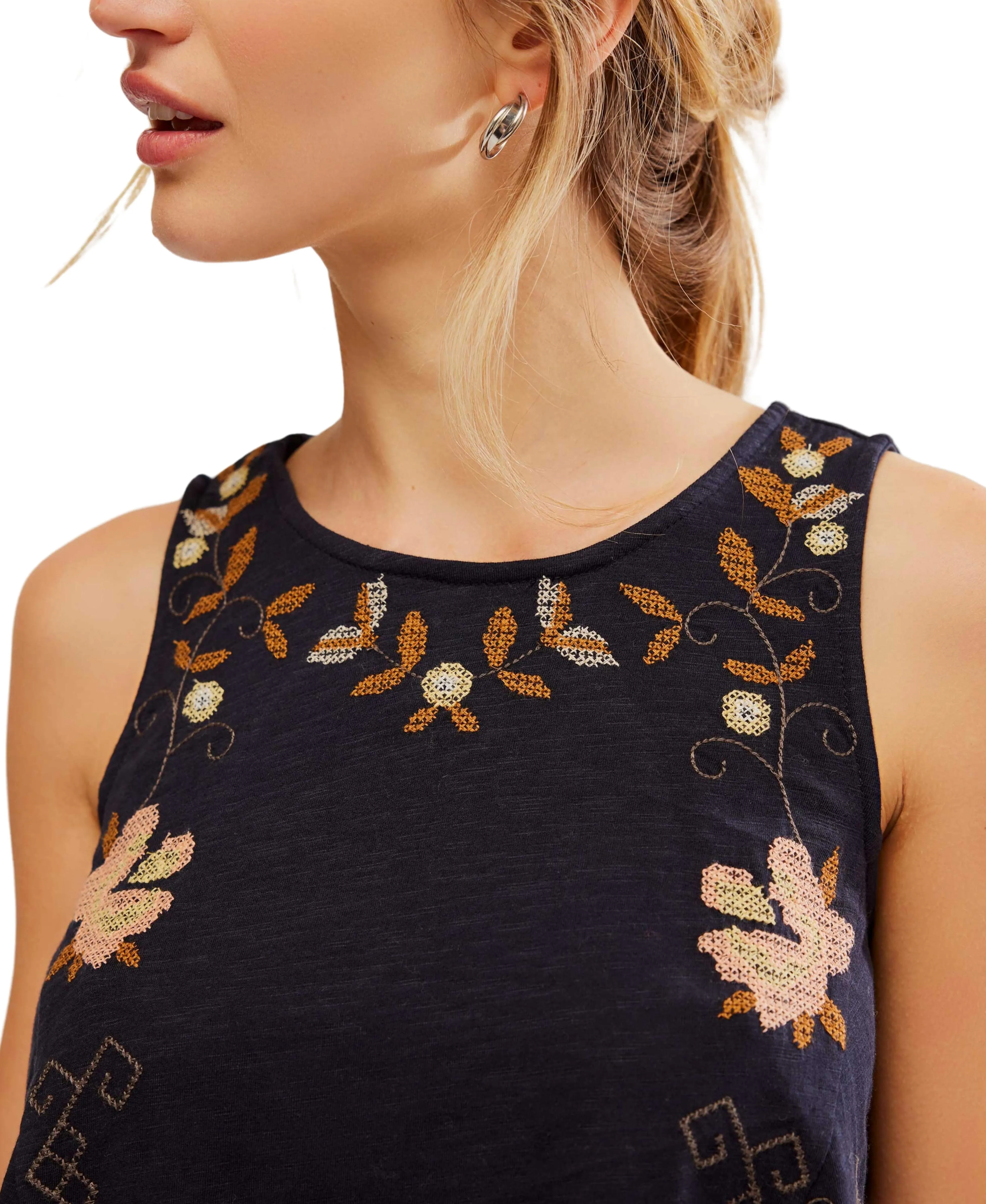 Free People Fun and Flirty Emb Top