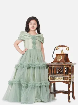 Girls Green Embellished Net Maxi Dress