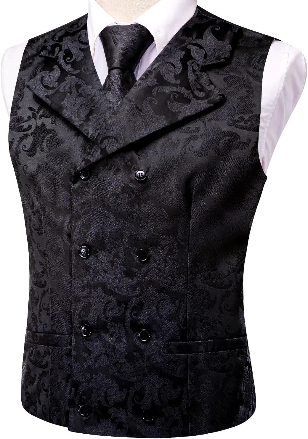 Hi-Tie Double Breasted Suit Vest Men Paisley Floral Waistcoat Tie Lapel Pin Handkerchief Cufflinks Tie Clip Suit Tuxedo 6PCS