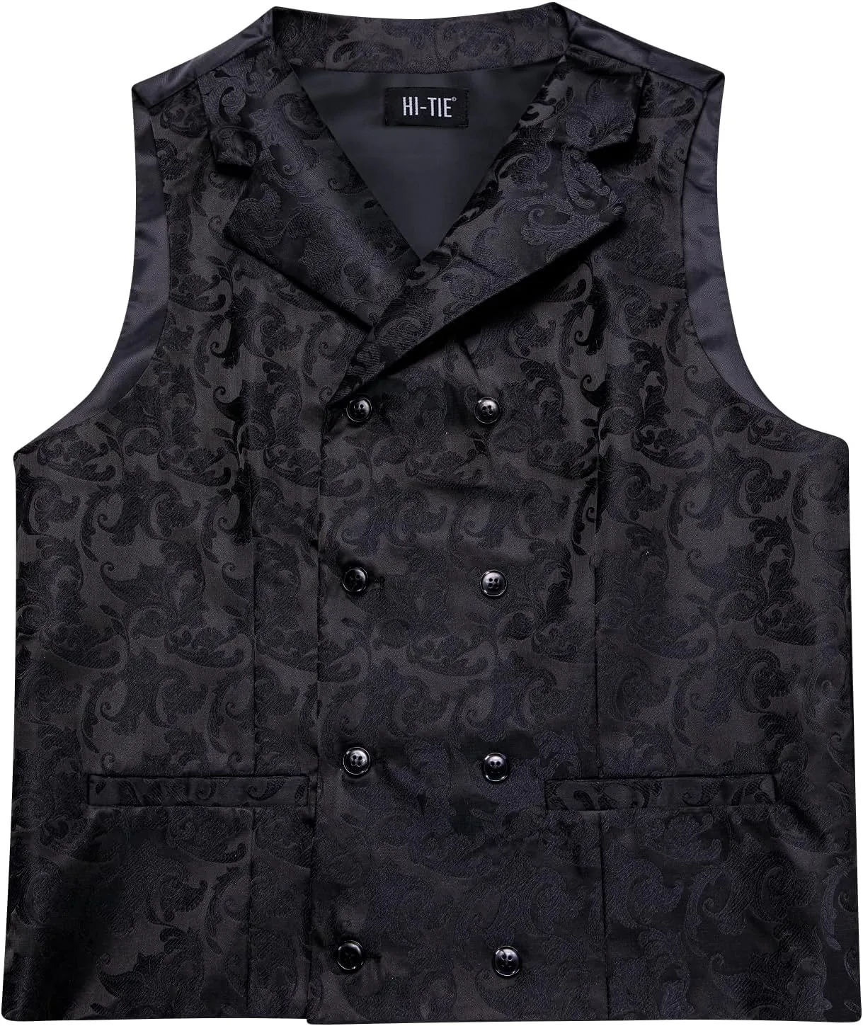 Hi-Tie Double Breasted Suit Vest Men Paisley Floral Waistcoat Tie Lapel Pin Handkerchief Cufflinks Tie Clip Suit Tuxedo 6PCS