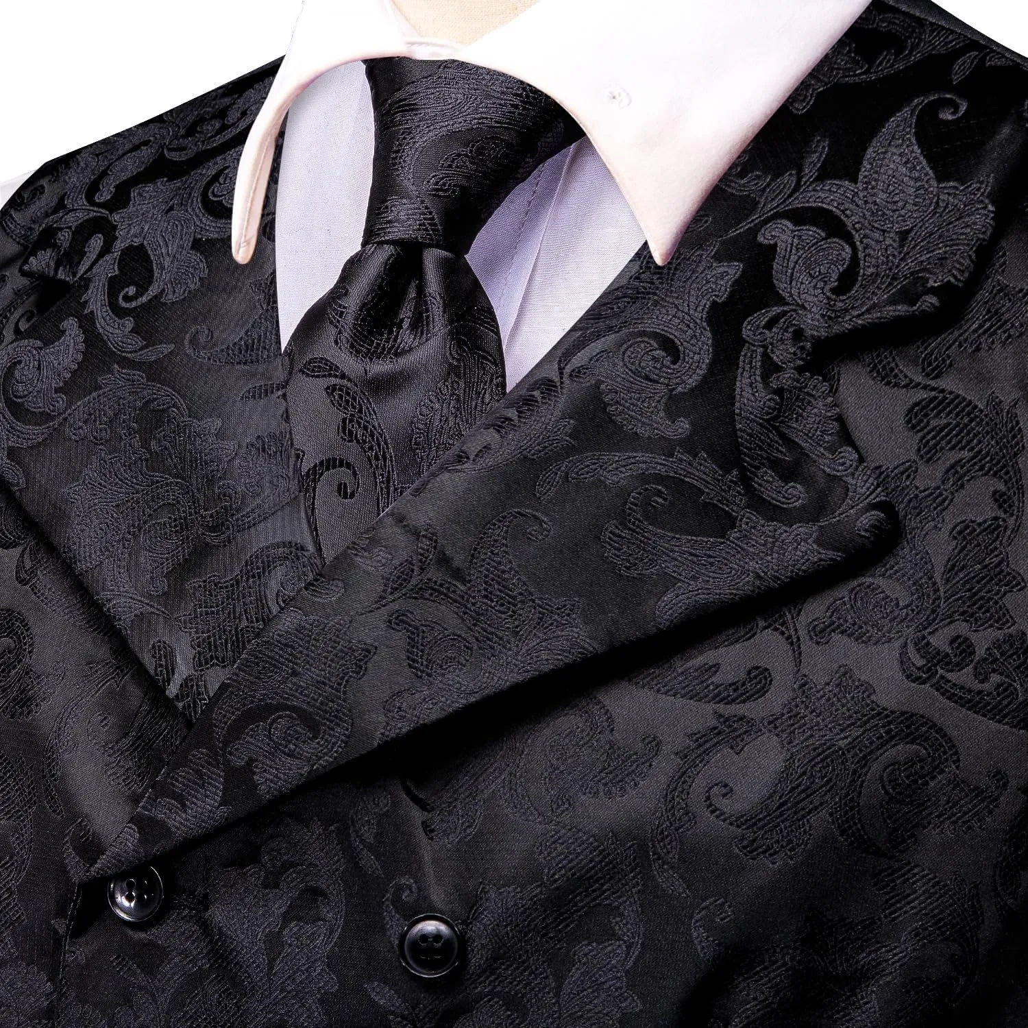 Hi-Tie Double Breasted Suit Vest Men Paisley Floral Waistcoat Tie Lapel Pin Handkerchief Cufflinks Tie Clip Suit Tuxedo 6PCS