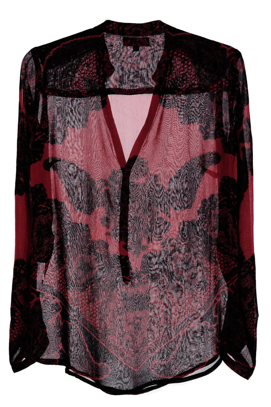 JAEDA Raspberry Sheer Paisley Top