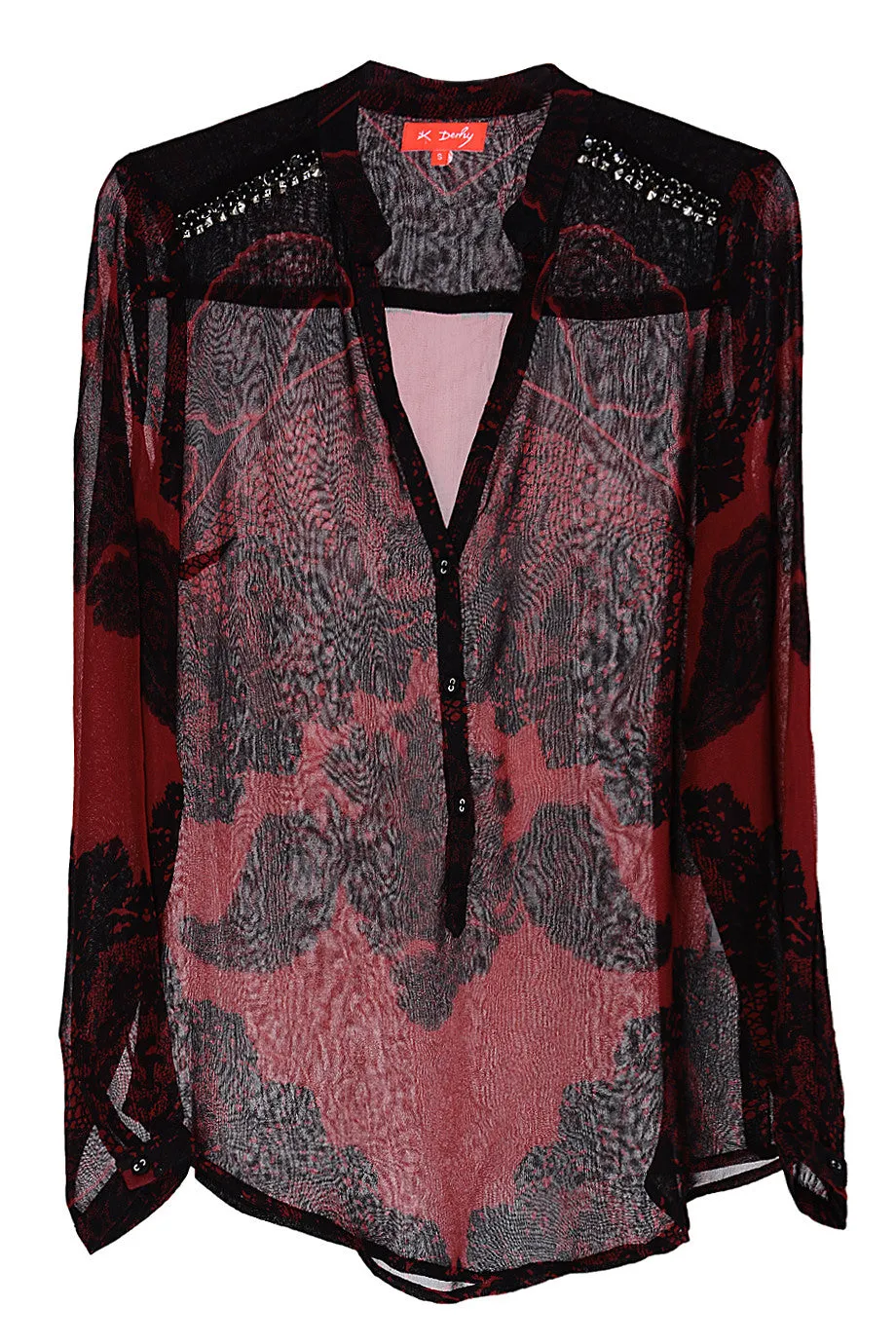 JAEDA Raspberry Sheer Paisley Top