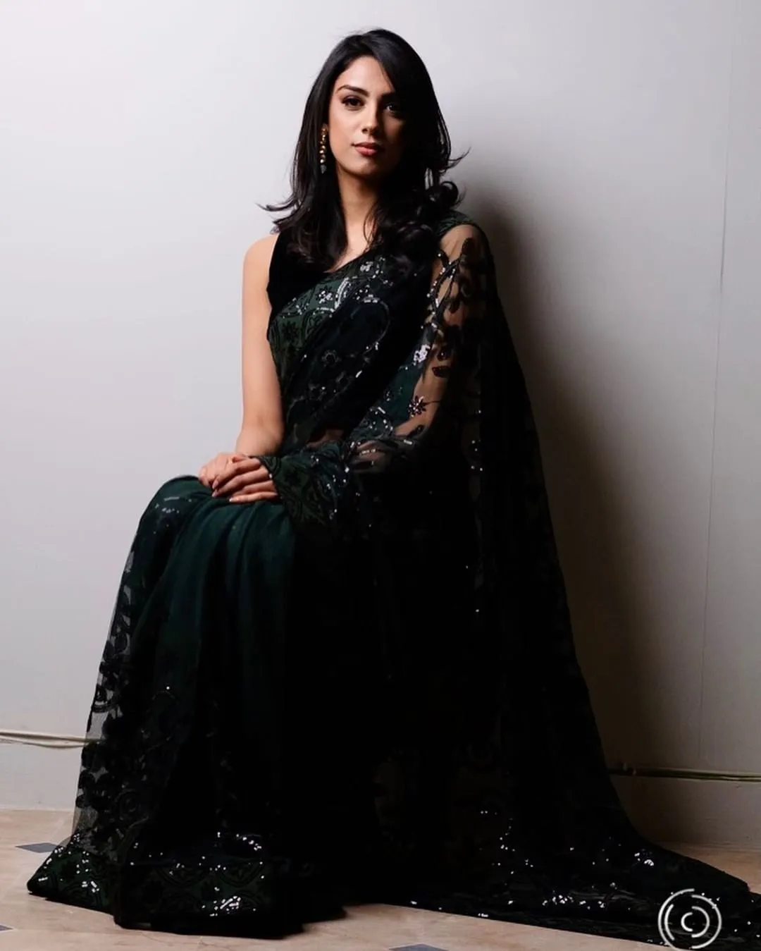 Koh-e-Noor: Sequins Net Bottle Green