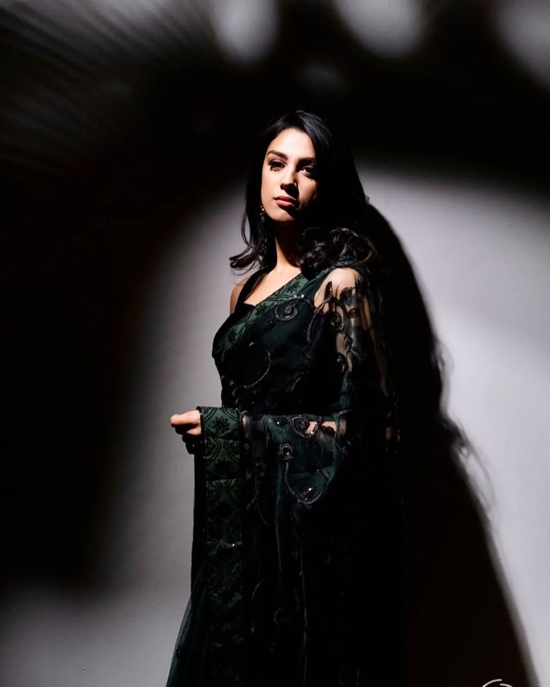 Koh-e-Noor: Sequins Net Bottle Green