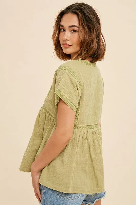 Lace V-Neck Blouse Avocado