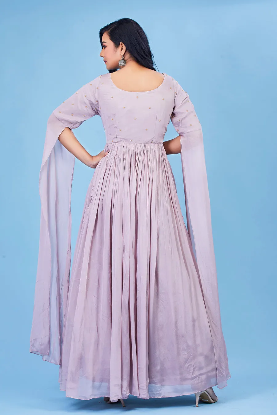 Lavender color Long Gown with Dupatta