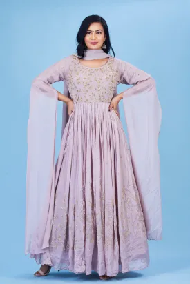 Lavender color Long Gown with Dupatta