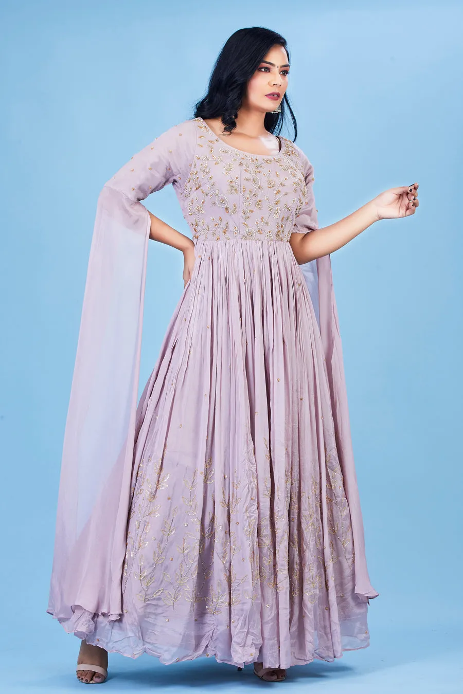 Lavender color Long Gown with Dupatta