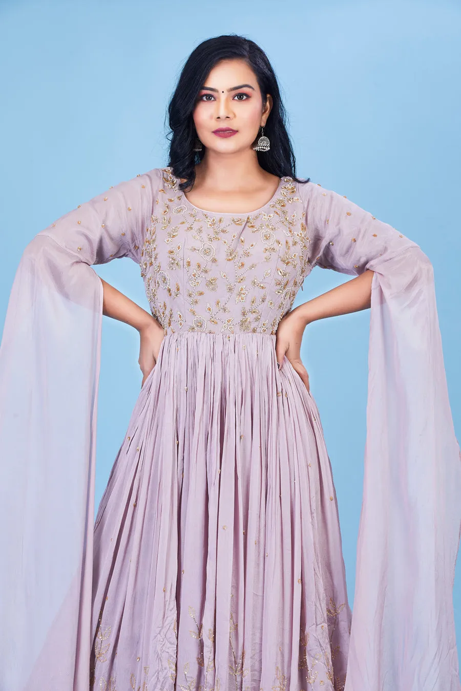 Lavender color Long Gown with Dupatta