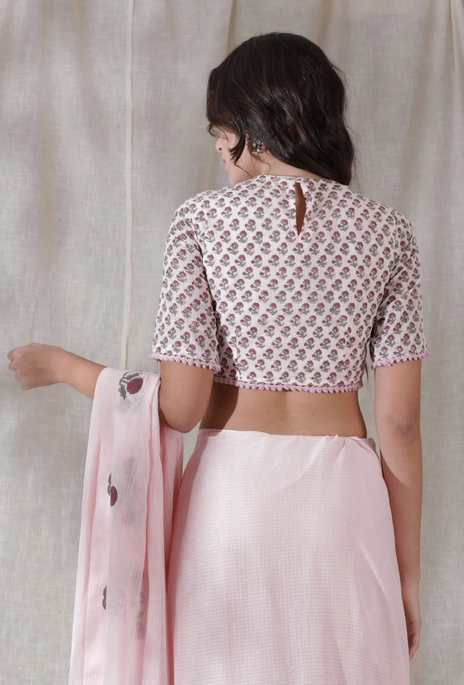 Lemonade pink color kota cotton blockprinted blouse