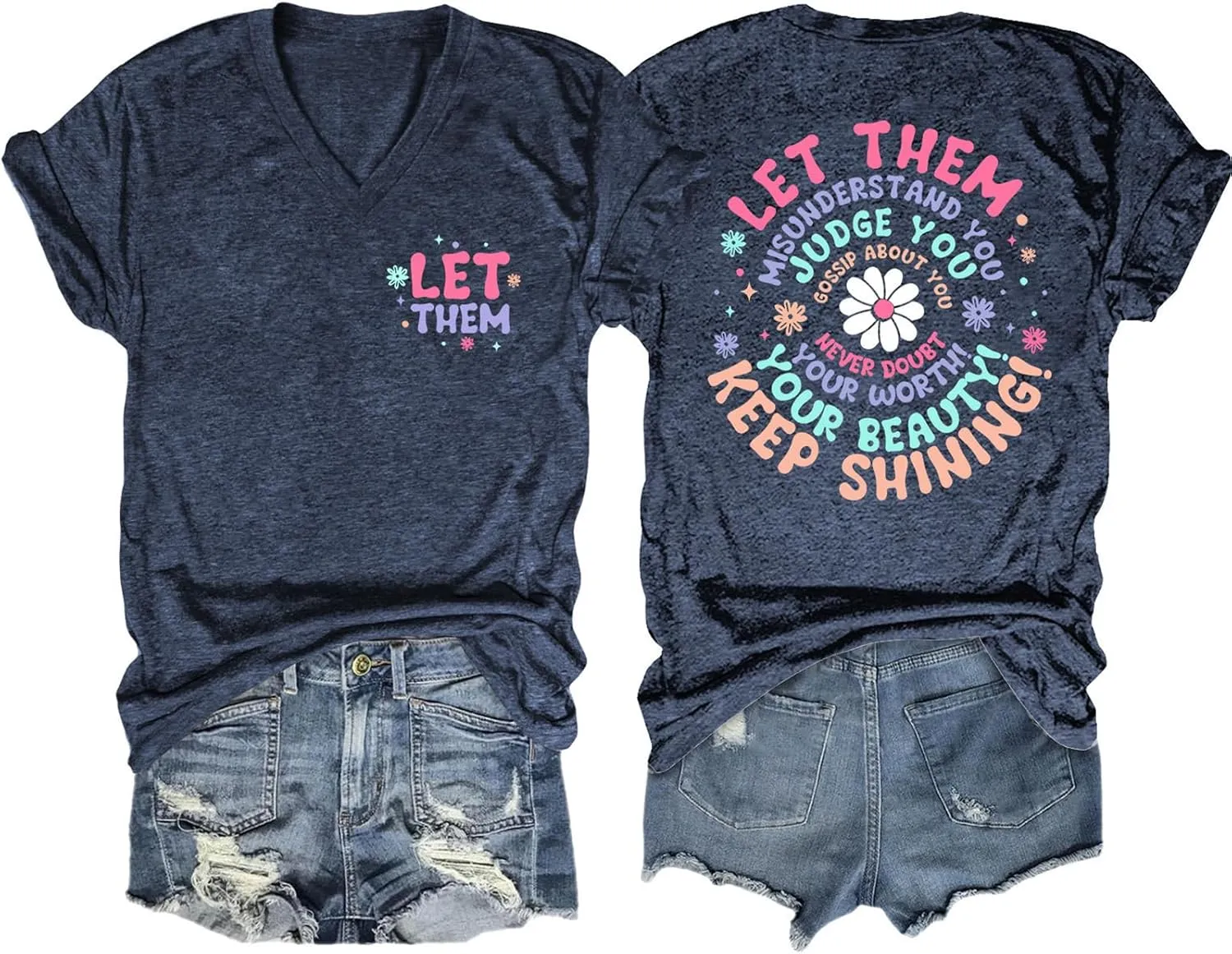 Let Them Misunderstand You Shirt Womens Mental Health Shirt Inspirational Saying Tees Casual V-Neck Short Sleeve Tops
