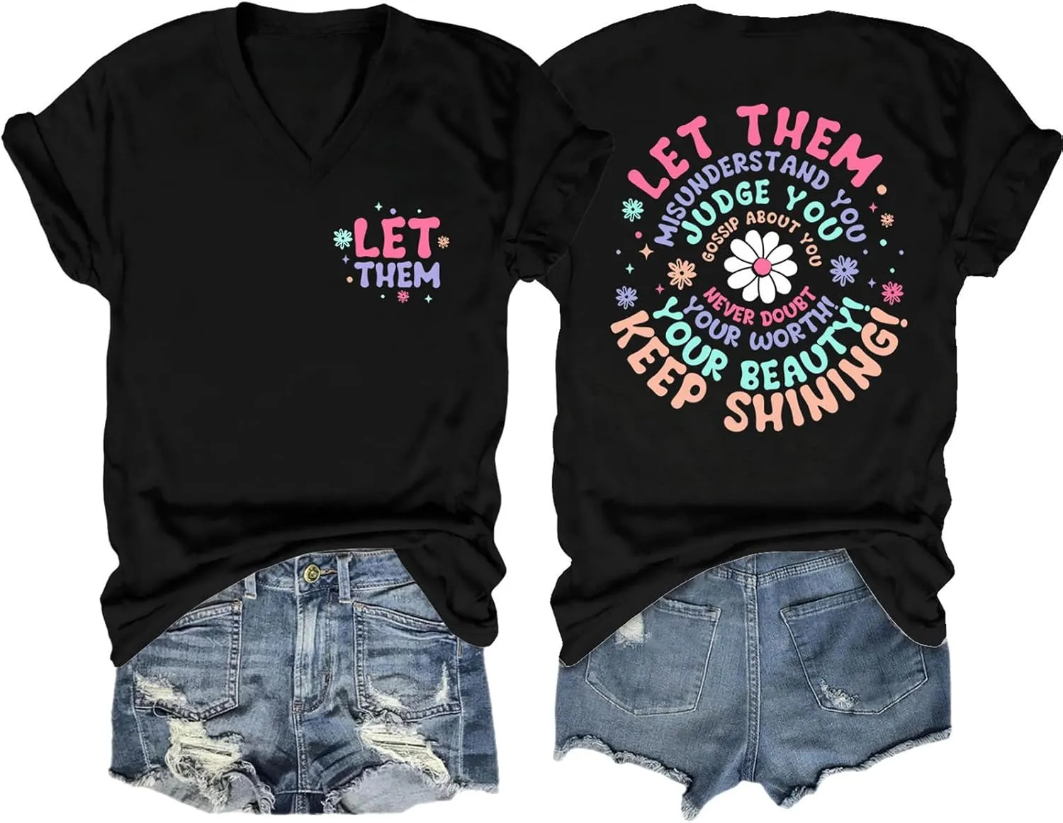 Let Them Misunderstand You Shirt Womens Mental Health Shirt Inspirational Saying Tees Casual V-Neck Short Sleeve Tops