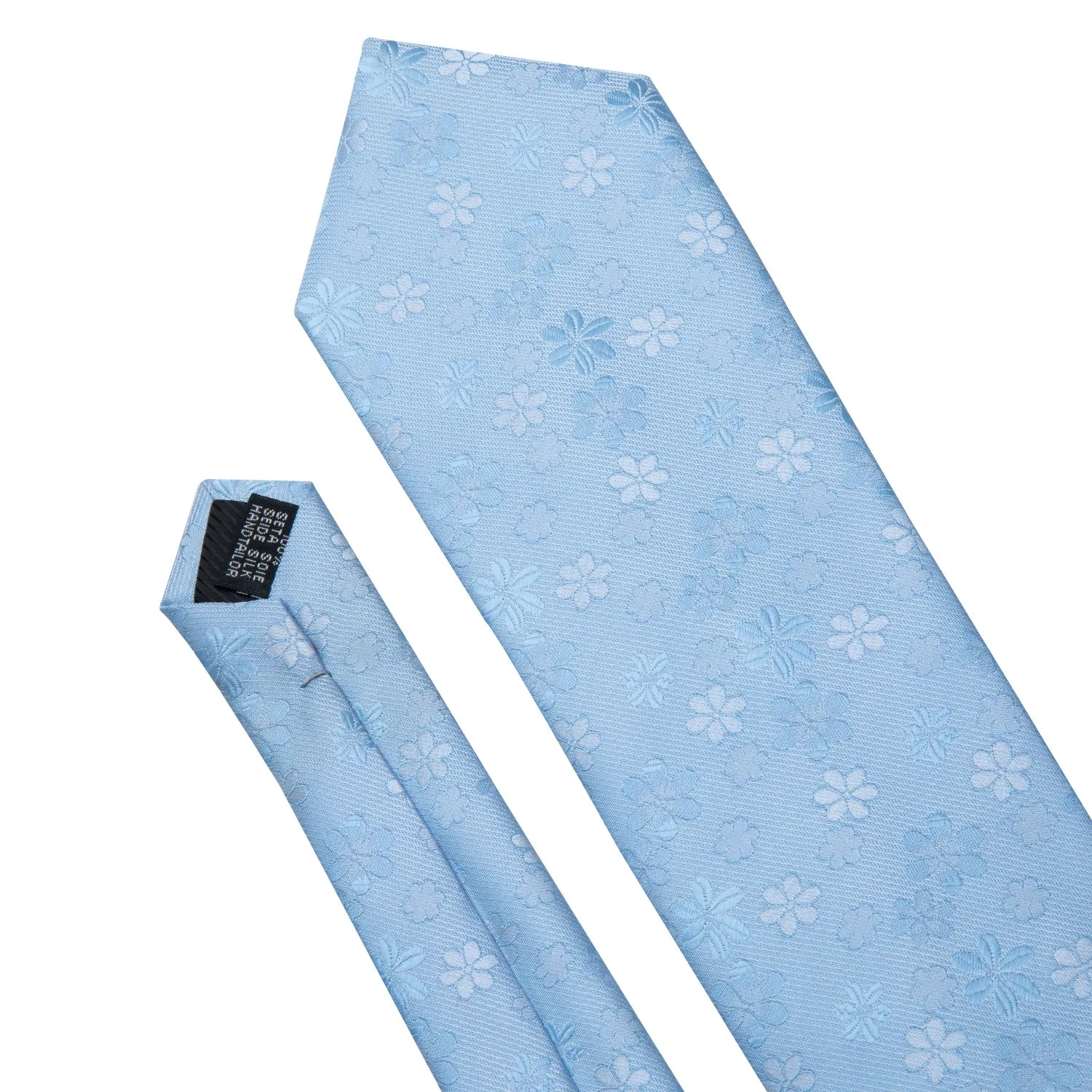 Light Blue White Floral Men's Tie Pocket Square Cufflinks Set