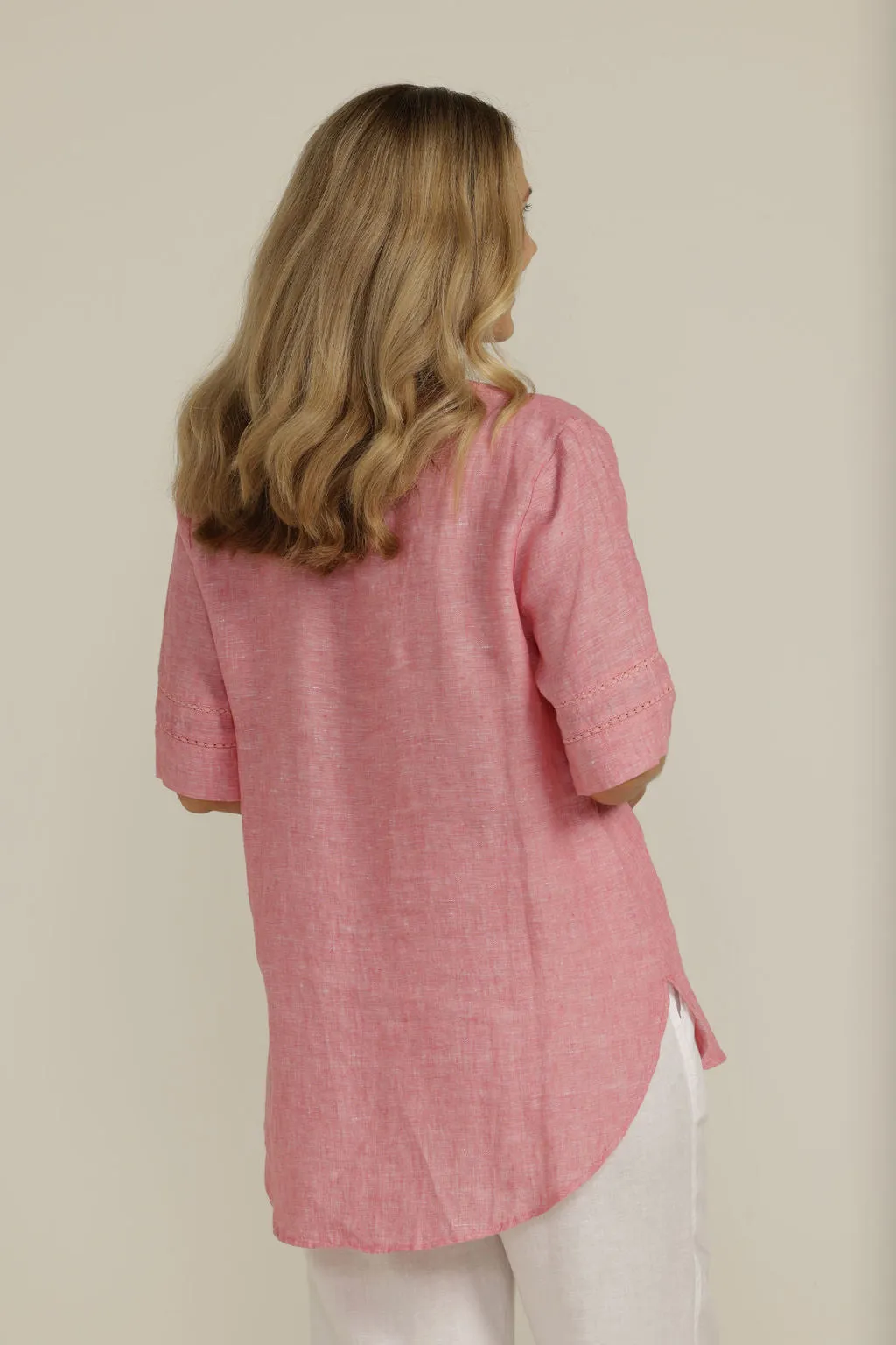 Linen Lace Trim Insert Top Watermelon