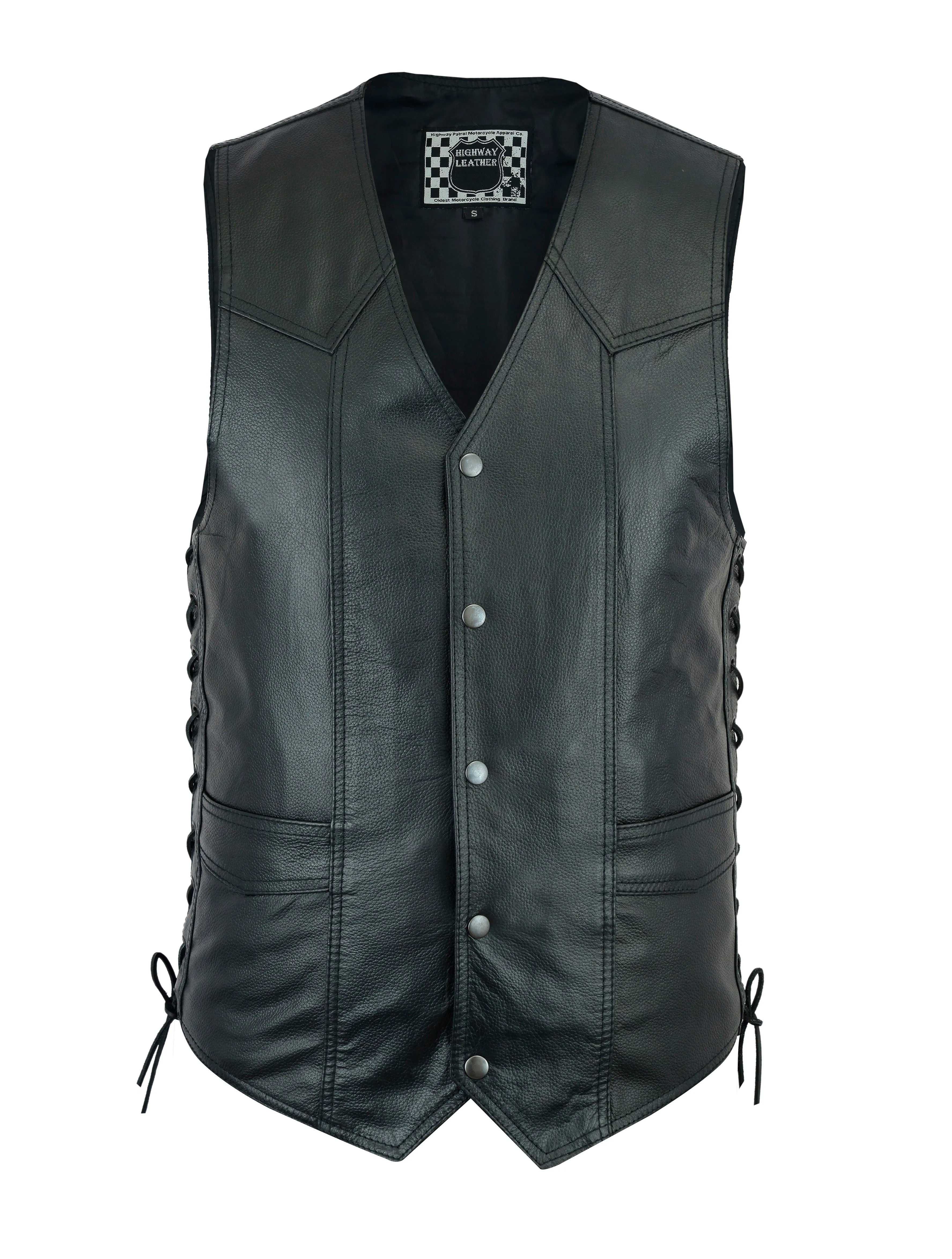 Men's Classic Leather Vest Motorcycle Gun Pockets for Riders, Easy Biker Patch Sewing, Side Lacing Western Cut