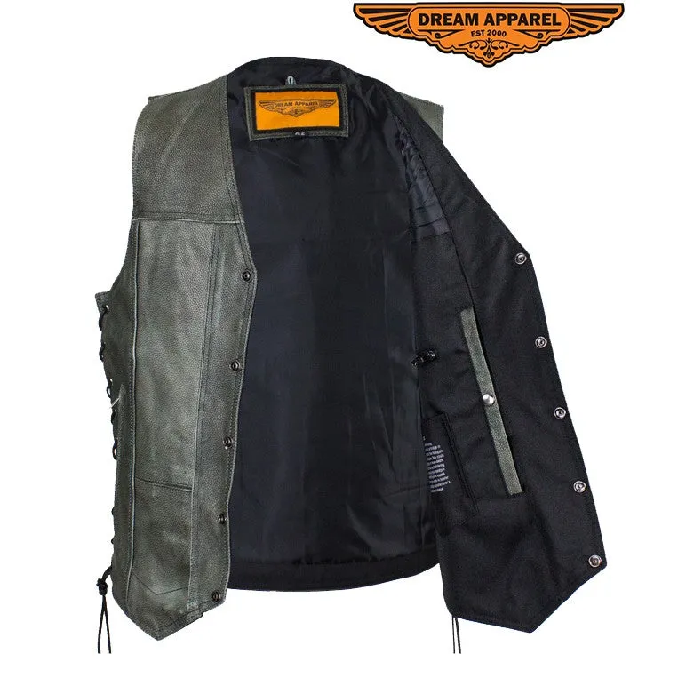 Men's Gray Club Vest with Concealed Carry Pockets & Side Laces
