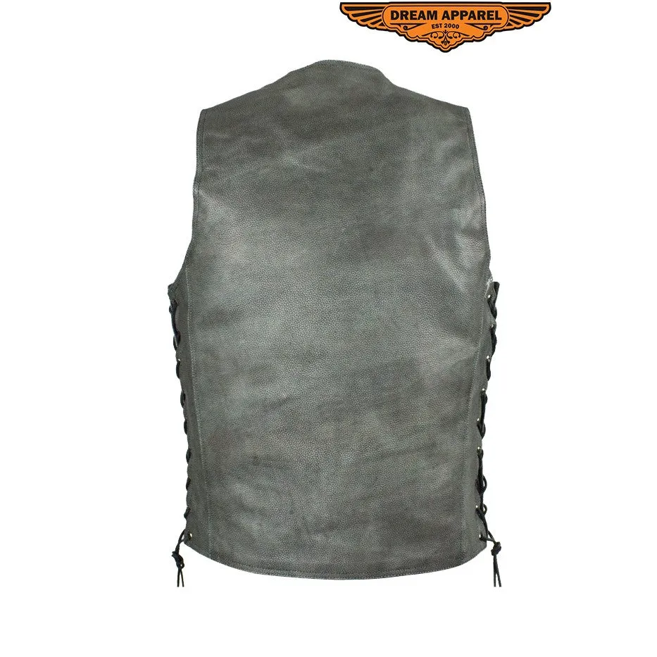 Men's Gray Club Vest with Concealed Carry Pockets & Side Laces