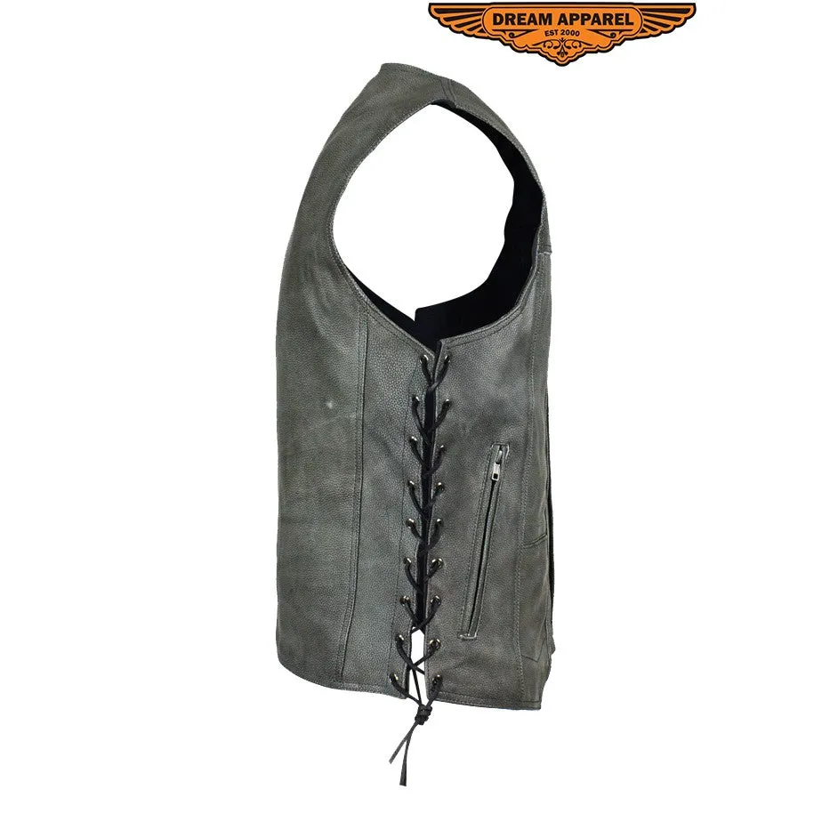 Men's Gray Club Vest with Concealed Carry Pockets & Side Laces