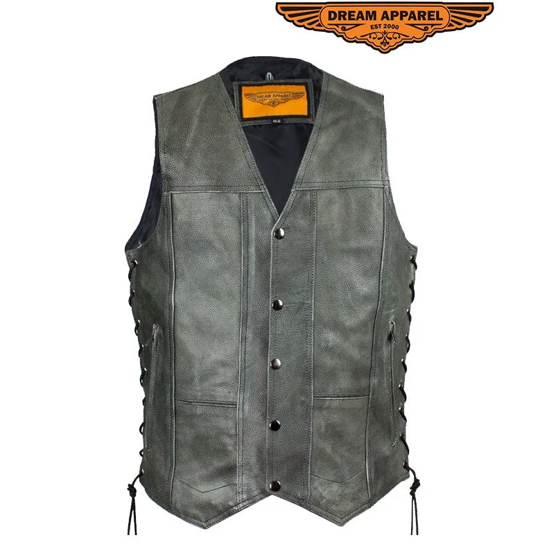 Men's Gray Club Vest with Concealed Carry Pockets & Side Laces