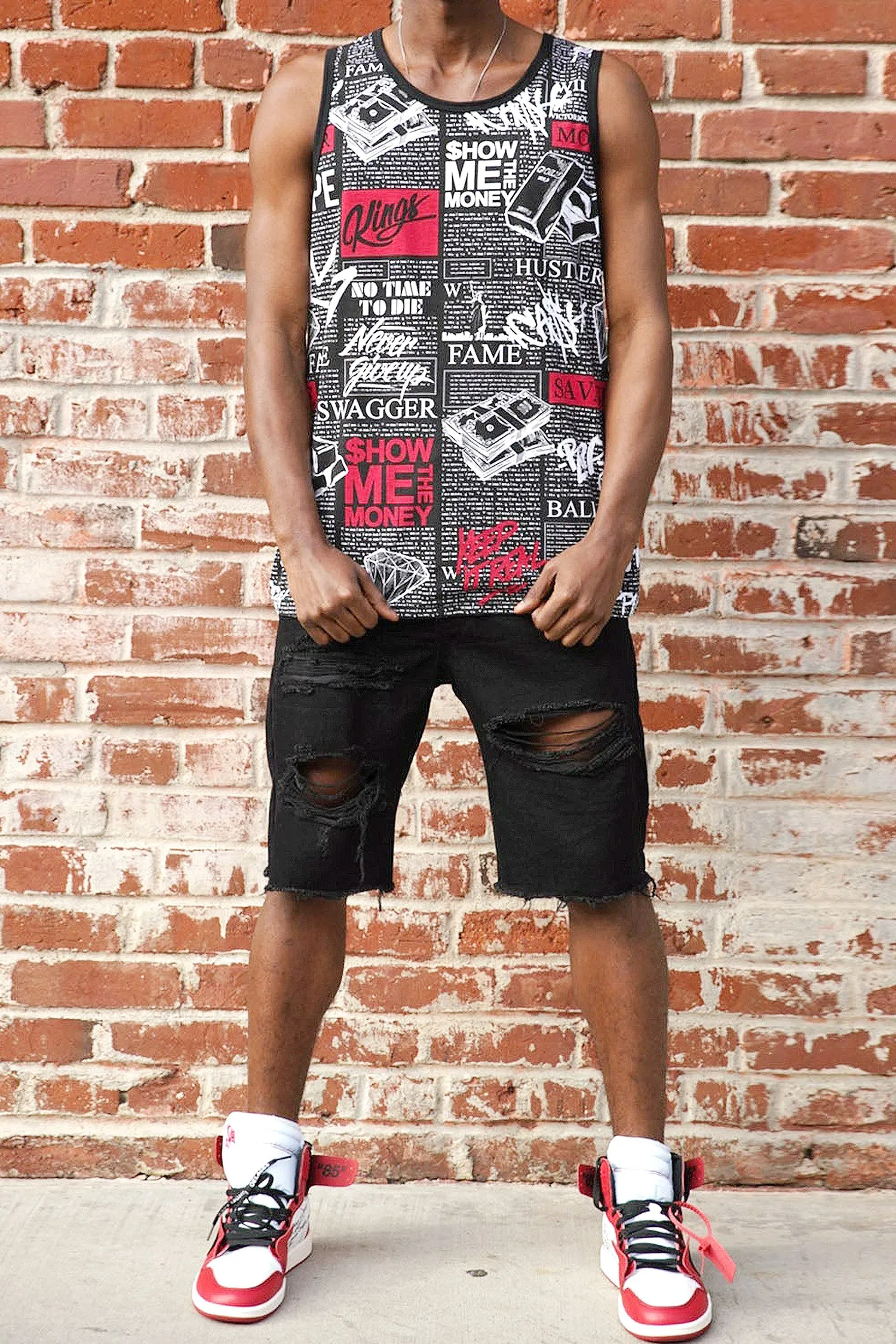 Men's Newspaper Print Graphic Tank Top