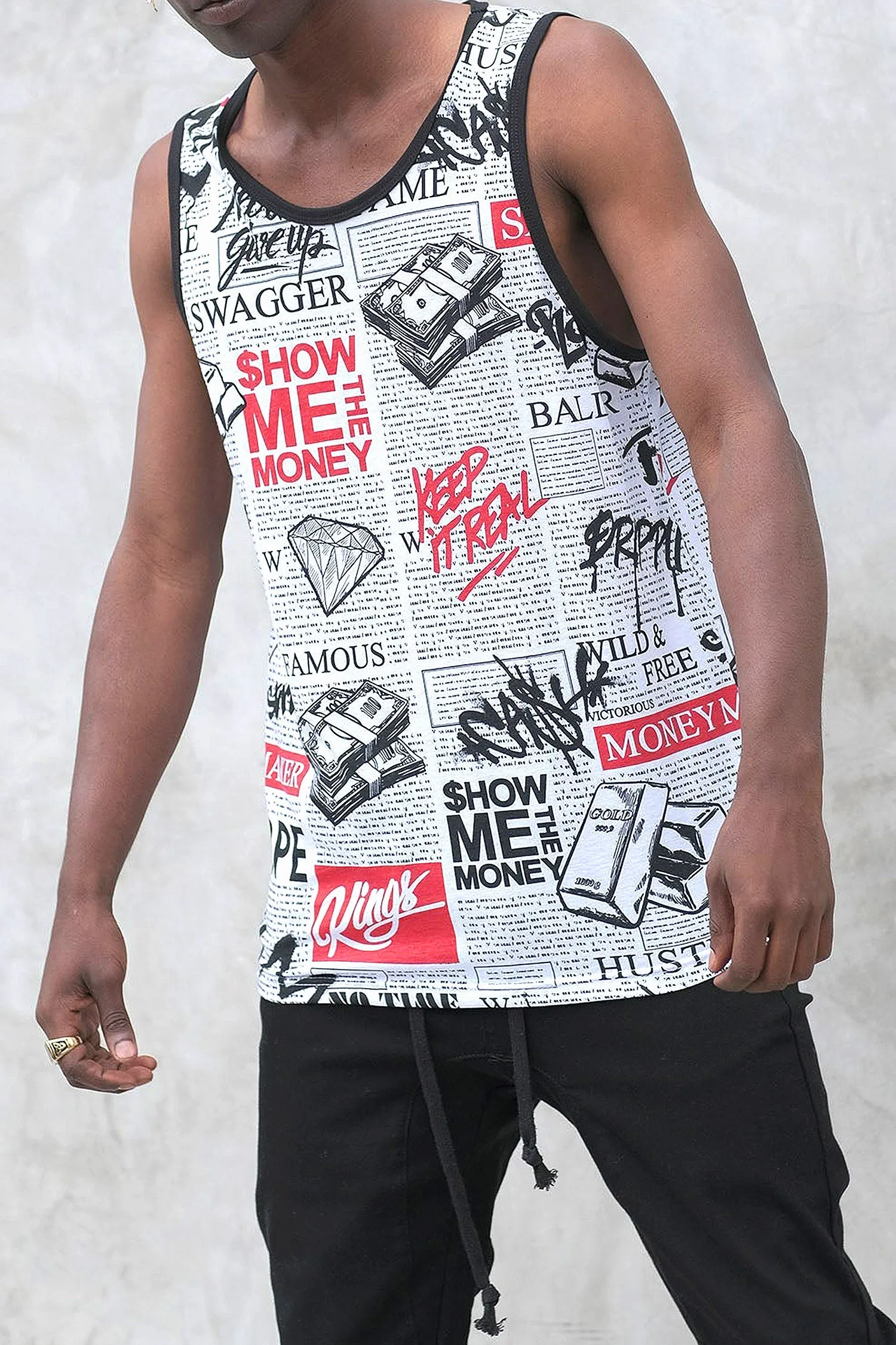 Men's Newspaper Print Graphic Tank Top