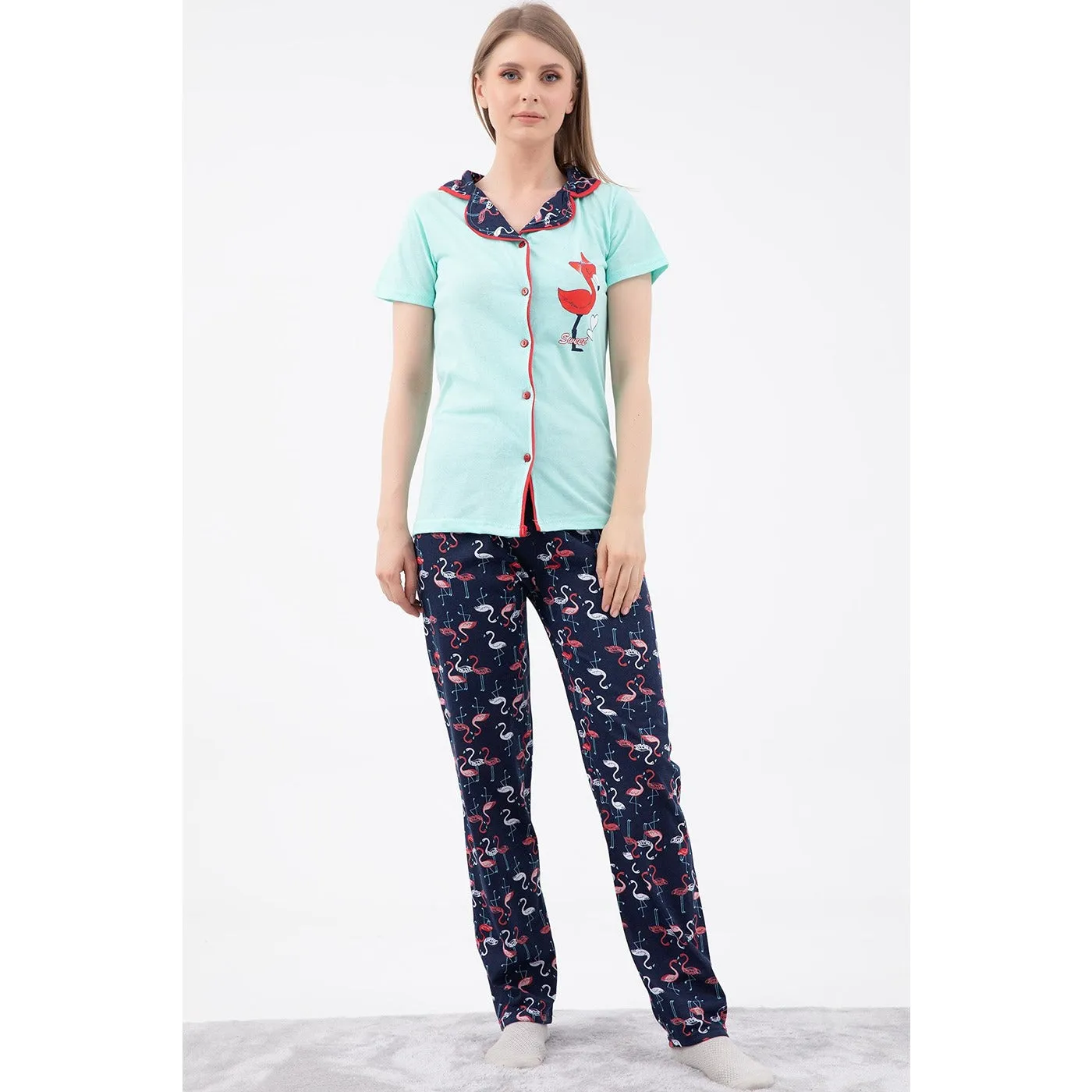 Mint Short Cuffed Pajamas Set