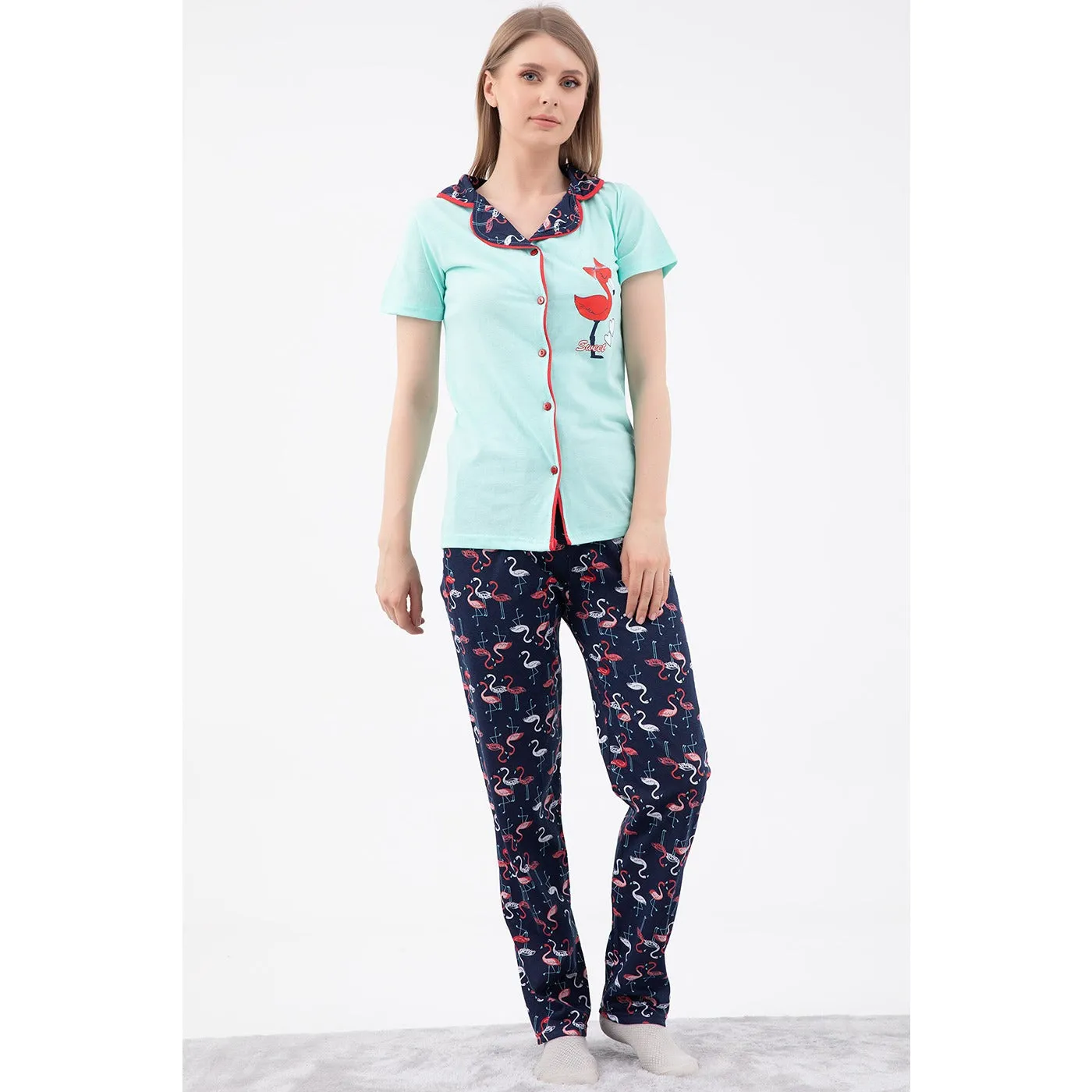 Mint Short Cuffed Pajamas Set