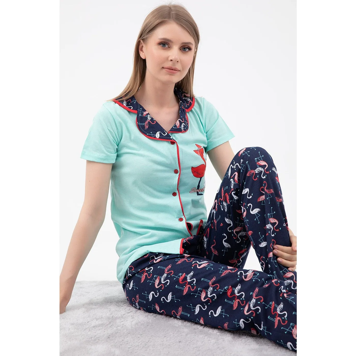 Mint Short Cuffed Pajamas Set