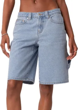 NUFIWI Women Baggy Denim Bermuda Shorts Y2k Vintage Straight Leg Denim Shorts Casual Knee Length Jean Jorts with Pockets