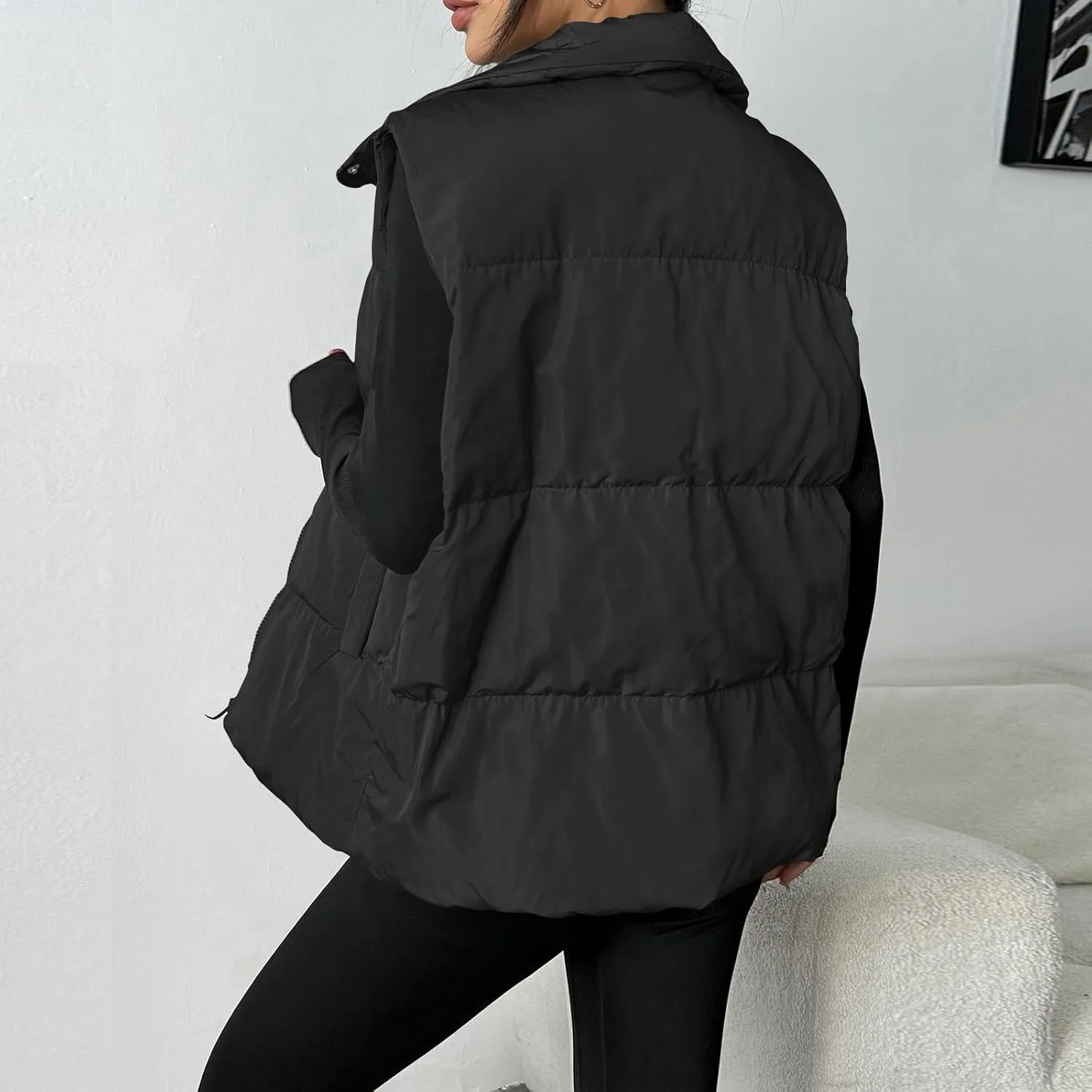 Puffer Vest Women Lightweight Zip Up Jackets with Pockets Fall Casual Stand Collar Padded Quilted Waistcoat Vest