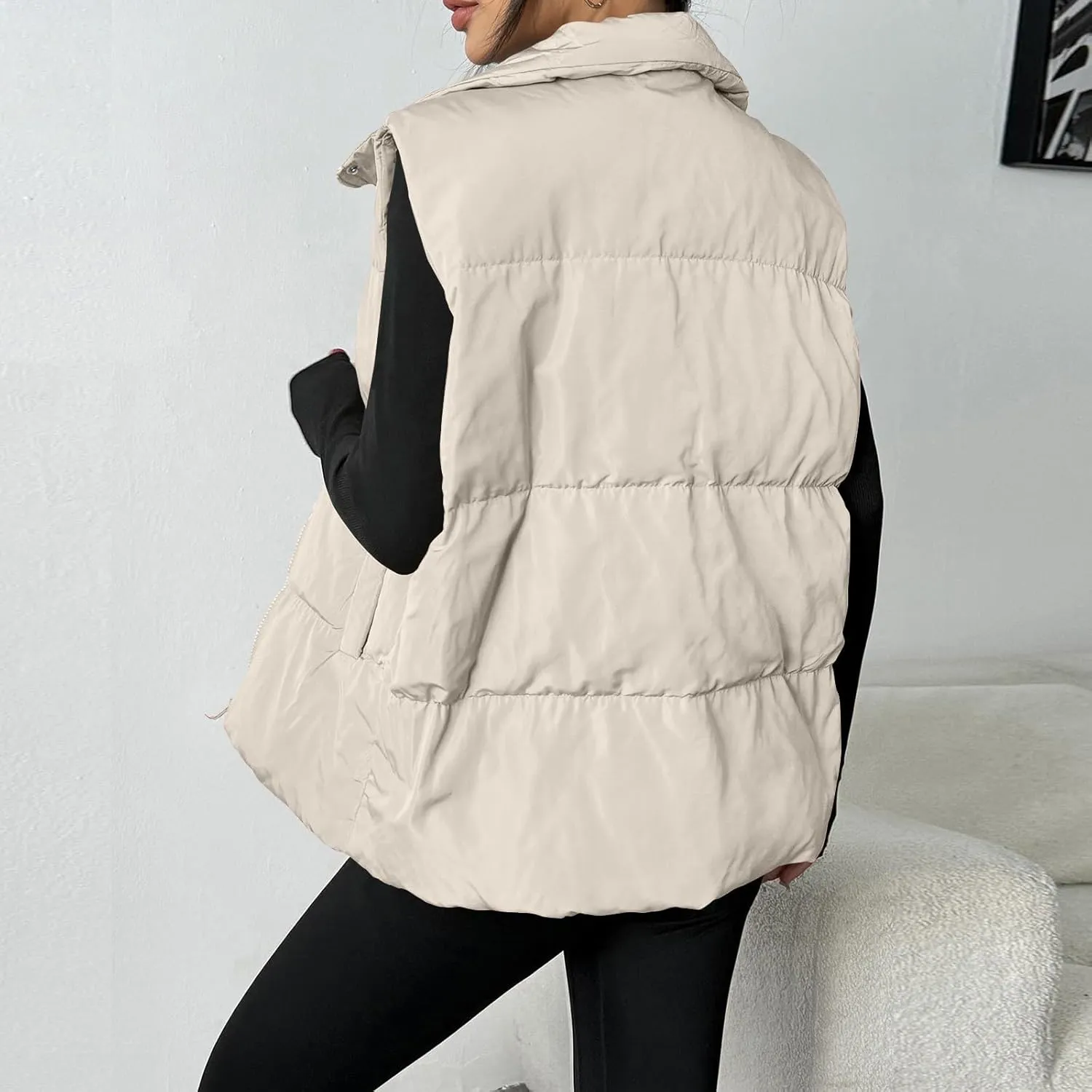 Puffer Vest Women Lightweight Zip Up Jackets with Pockets Fall Casual Stand Collar Padded Quilted Waistcoat Vest