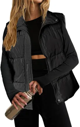 Puffer Vest Women Lightweight Zip Up Jackets with Pockets Fall Casual Stand Collar Padded Quilted Waistcoat Vest