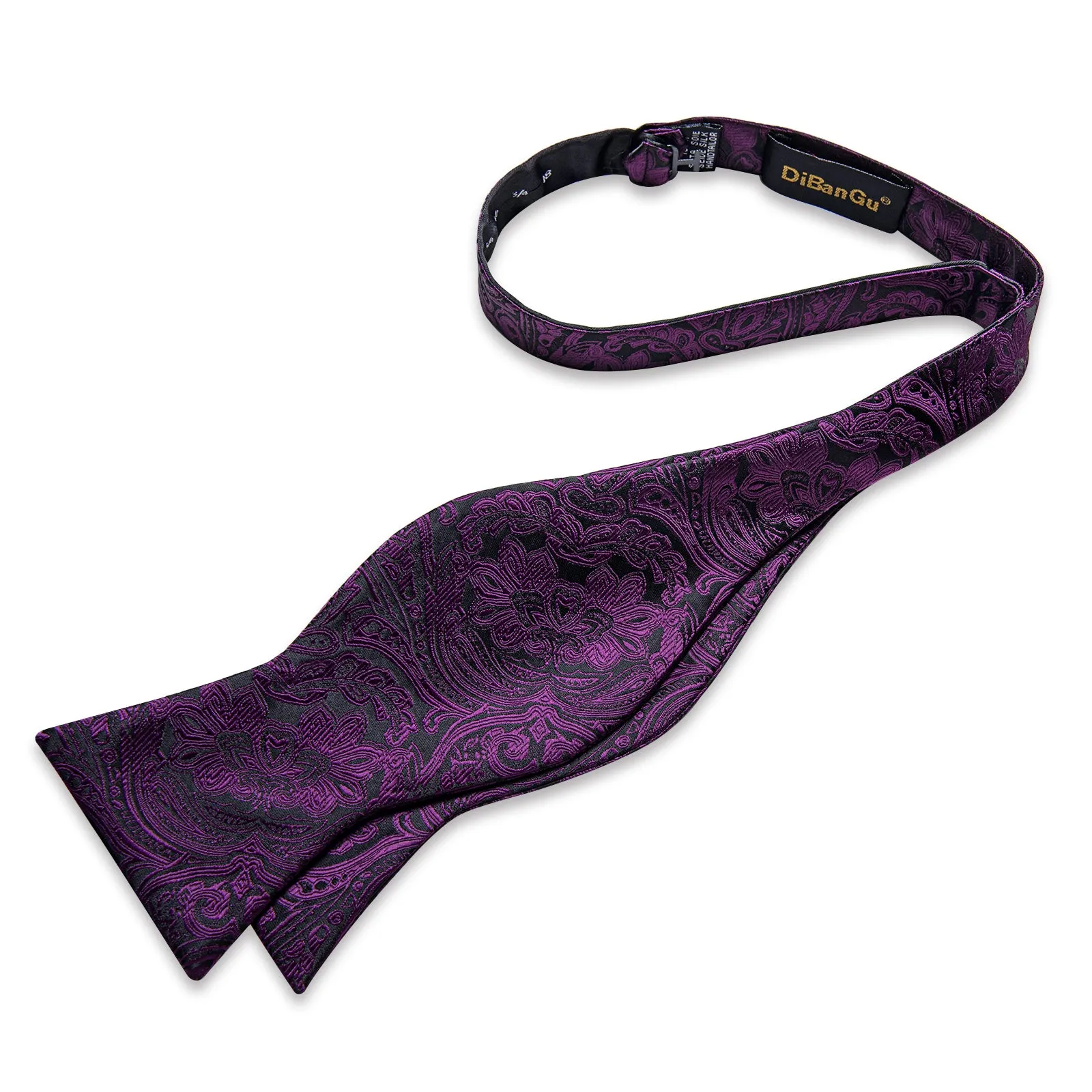 Purple Floral Self-Bowtie Pocket Square Cufflinks Set