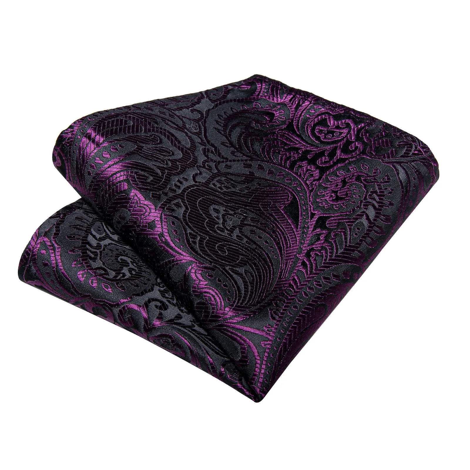 Purple Floral Self-Bowtie Pocket Square Cufflinks Set