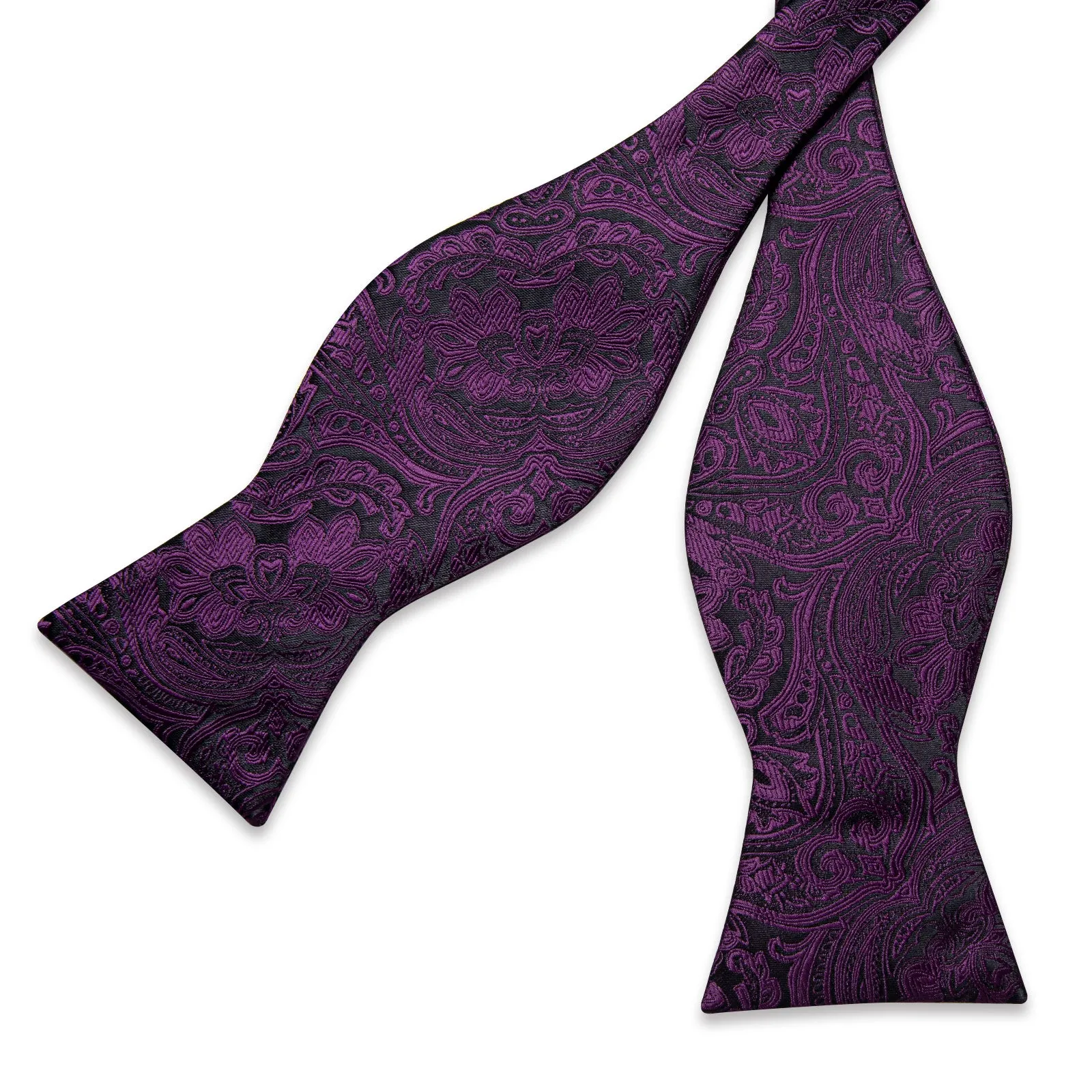 Purple Floral Self-Bowtie Pocket Square Cufflinks Set
