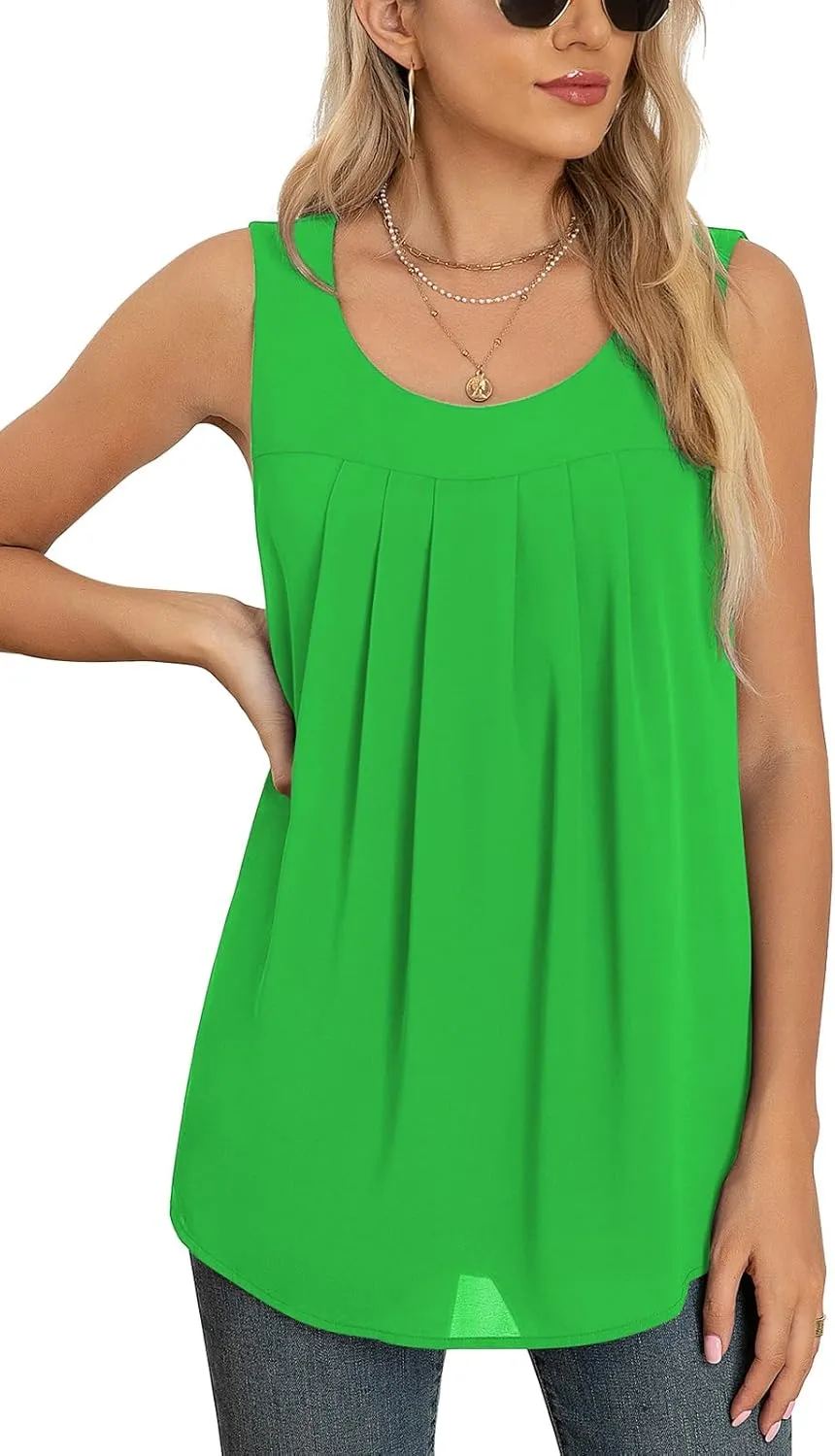 QUEZHU Women's Summer Blouses and Tops 2025 Double Layers Chiffon Blouses Tank Loose Fit Round Neck Sleeveless Tunic