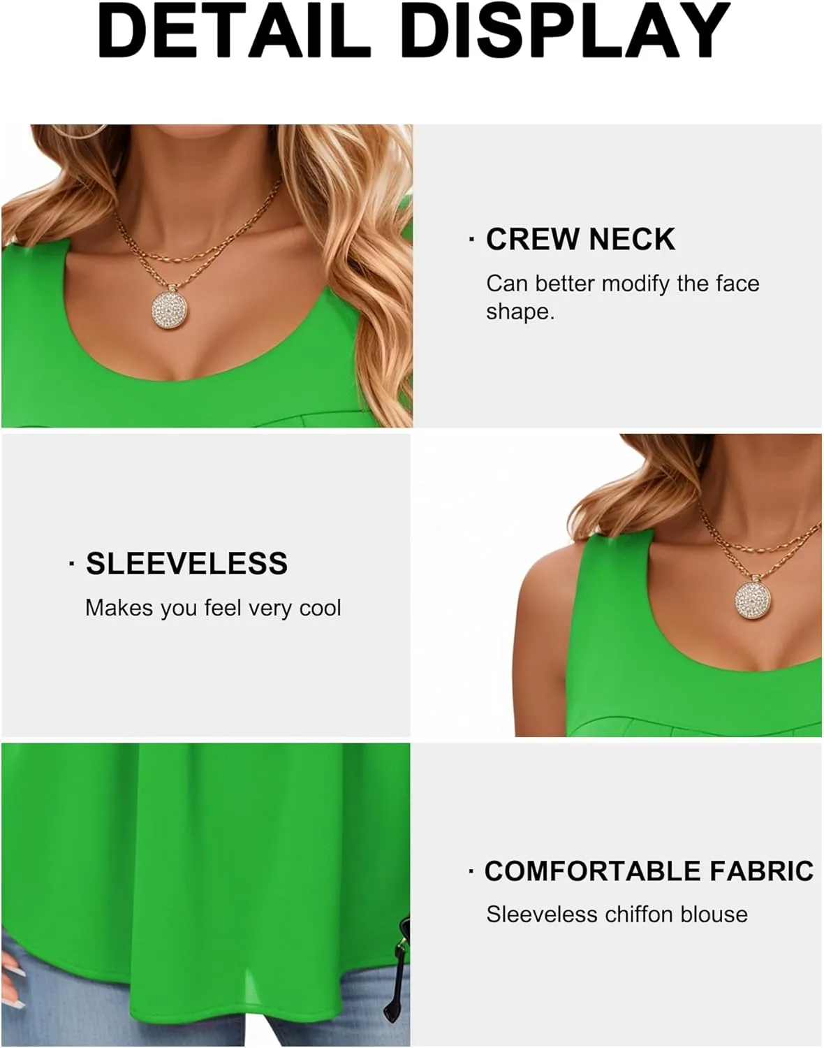 QUEZHU Women's Summer Blouses and Tops 2025 Double Layers Chiffon Blouses Tank Loose Fit Round Neck Sleeveless Tunic
