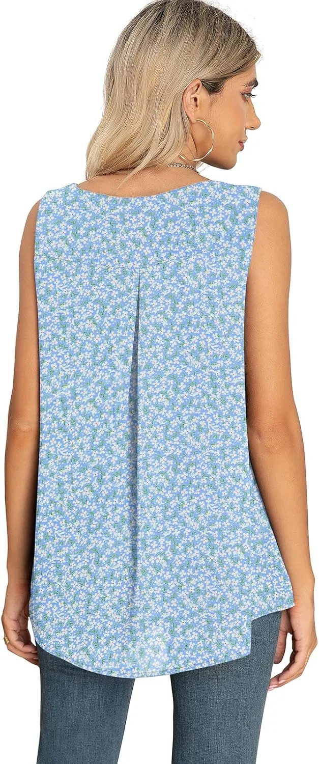 QUEZHU Women's Summer Blouses and Tops 2025 Double Layers Chiffon Blouses Tank Loose Fit Round Neck Sleeveless Tunic