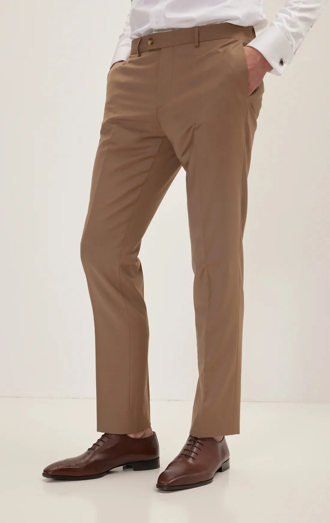 Single Breasted Peak Lapel Merino Suit - Khaki