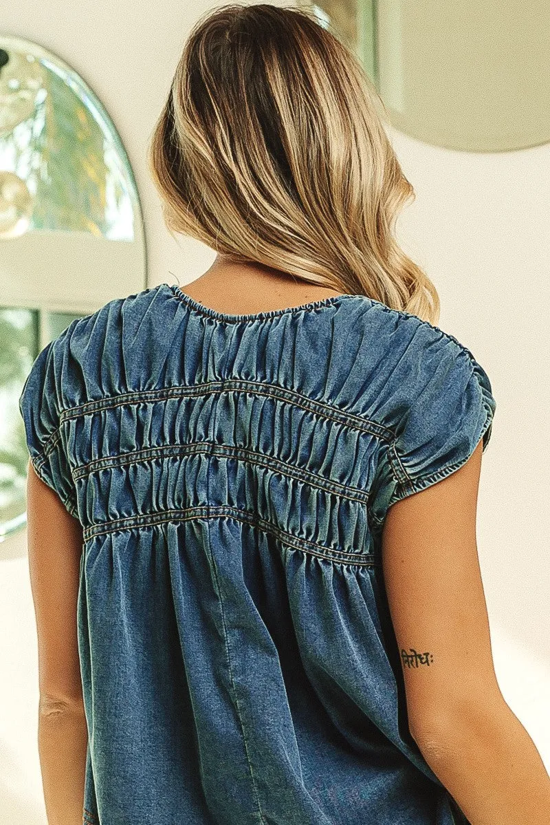 Smocked Vintage Washed V-Neck Top